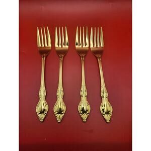 Set of 4 Golden Rexford Gold Electroplate Salad Forks 6.5” National Stainless
